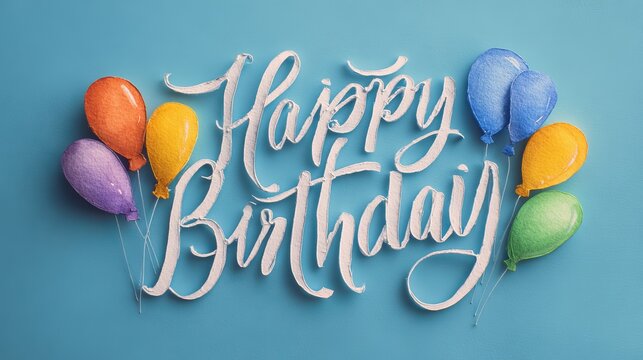 Colorful happy birthday background with balloons confetti and cake