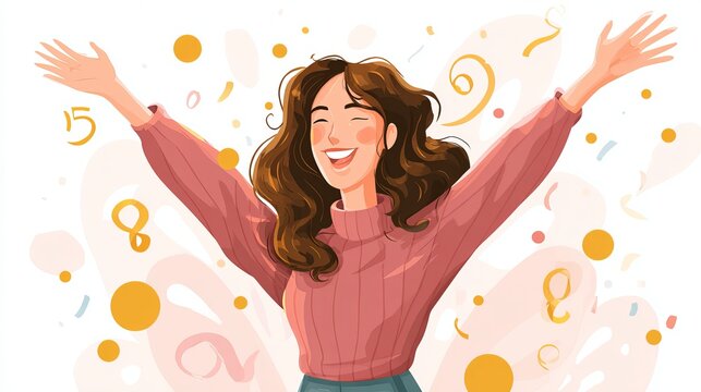Happy woman celebrating anniversary with joy and excitement