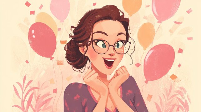 Happy woman celebrating anniversary with joy and excitement