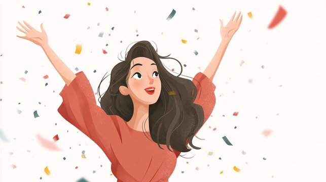 Happy woman celebrating anniversary with joy and excitement