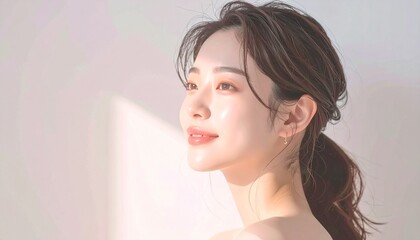 Fototapeta premium 清楚な日本人女性の横顔ポートレート｜Premium skincare beauty advertising concept