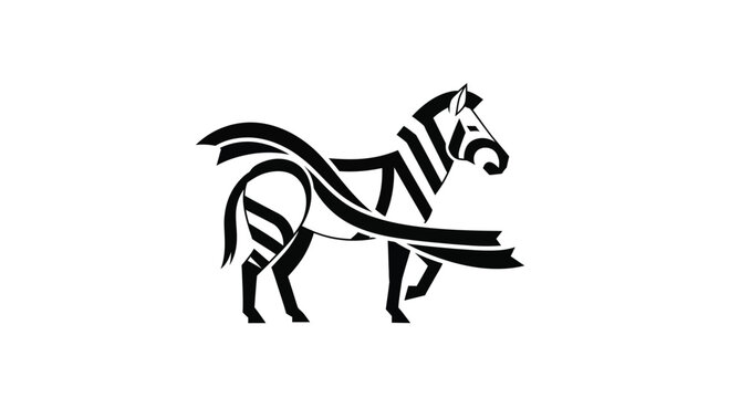 Elegant black and white zebra horse logo design.