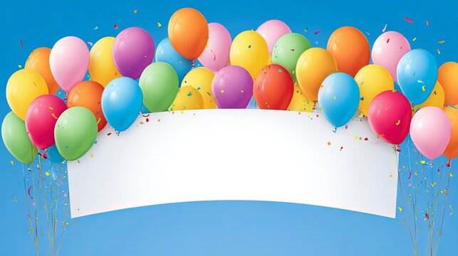Colorful birthday balloons with blank sign for celebration design