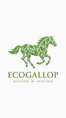 Fototapeta premium Running horse logo formed by green leaves.