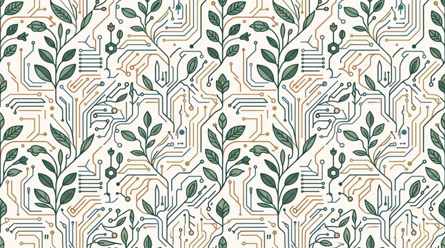Modular Botanical Circuit Seamless Vector Pattern