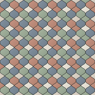 Ogee seamless pattern with pastel retro tile design