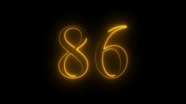 Neon light Number 86 Animation Glowing Gradient Blue Pink Digital Futuristic LED Numeric Loop Abstract Tech dark Background Motion Graphics