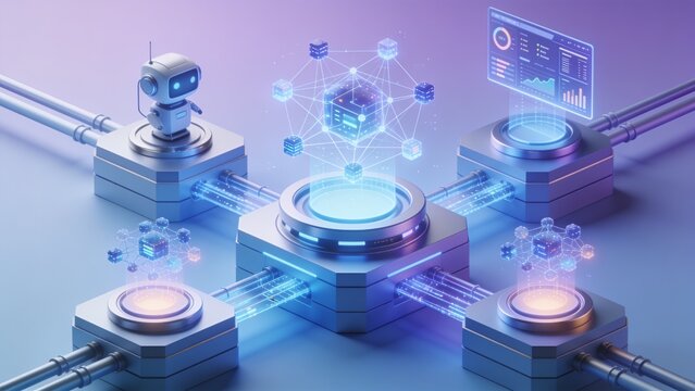 Isometric 3D illustration of AI decision support system