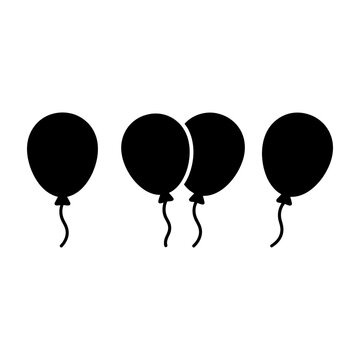 Four black balloons on white background party decoration symbol
