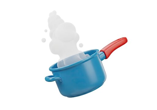 3D Rendering of a Blue Cooking Pot with Rising White Steam