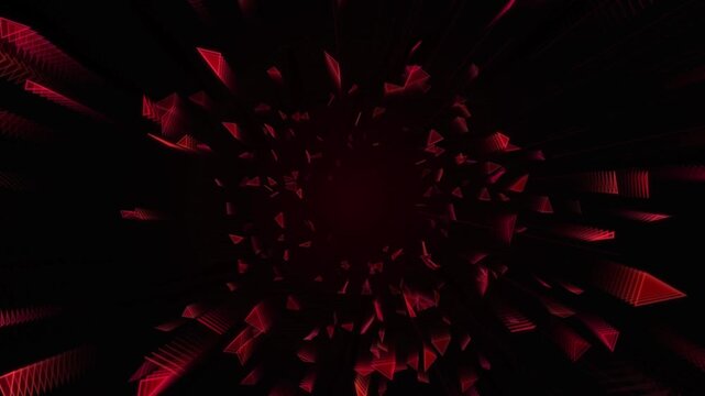 Red neon geometric triangle tunnel abstract motion background