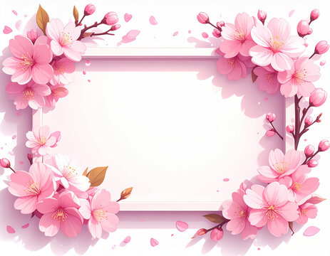 Pink Cherry Blossom Floral Frame with Blank Copy Space