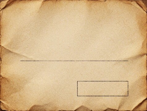 Old vintage paper texture with empty envelope layout. Aged brown parchment sheet features crumpled edges, worn surface. Blank antique stationery provides space for retro message handwritten note.