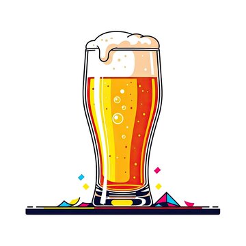 Vector illustration of a glass of beer with foam and confetti for celebration on white background