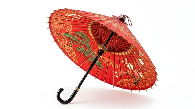 Traditional red japanese parasol umbrella with gold floral