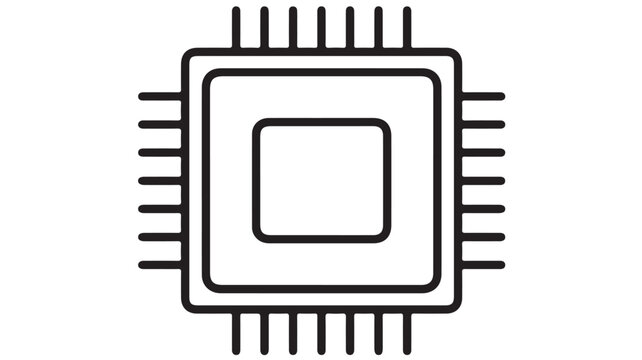 Microchip processor central processing unit vector illustration showing square hardware component with numerous connection pins for modern digital computing systems