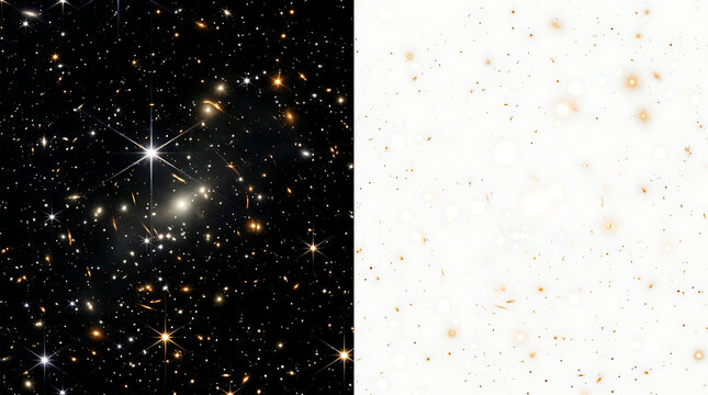 Split screen deep space galaxy clusters and stars galaxies