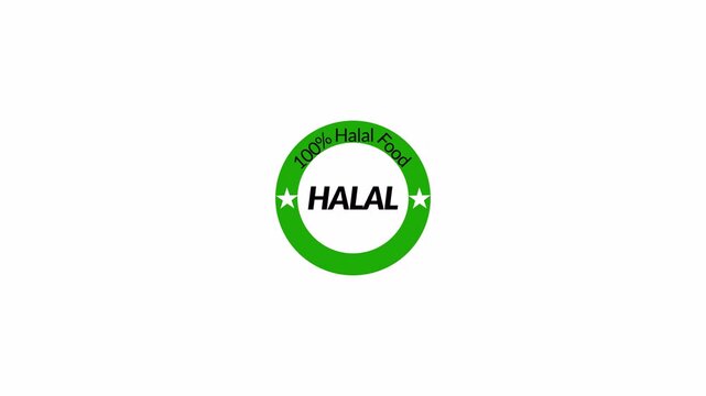100% Halal stamp animation 4k animation with alpha channel  as a marker for food or beverages for Muslims on  transparent background 100% halal food sign animation give me 50 keyword in single digit