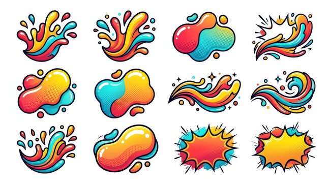 Colorful Abstract Paint Splatter and Explosion Graphics Set.