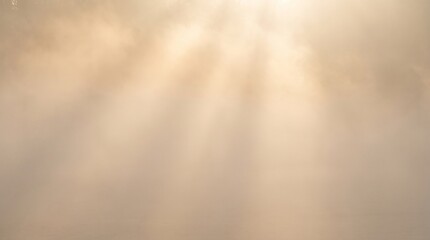 Fototapeta premium Warm sunlight beams emerging through morning fog