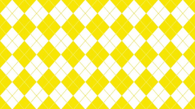 Bright yellow and white argyle geometric seamless pattern background