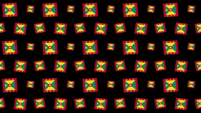 Staggered Seamless Pattern of Grenada Flag Squares on Black Background
