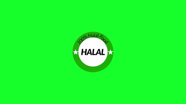 100% Halal stamp animation 4k animation with alpha channel  as a marker for food or beverages for Muslims on  transparent background 100% halal food sign animation give me 50 keyword in single digit