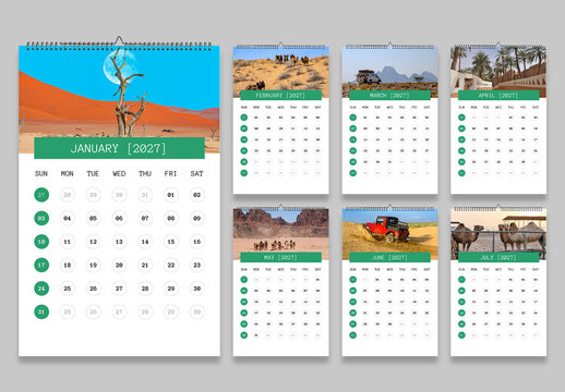 2027 Desert Travel Wall Calendar with Adventure Landscape