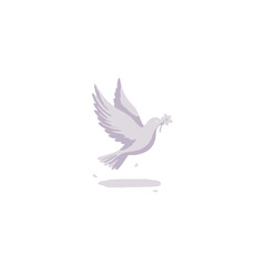 Fototapeta premium A stylized illustration of a white dove flying with a sprig of green leaves in its beak.