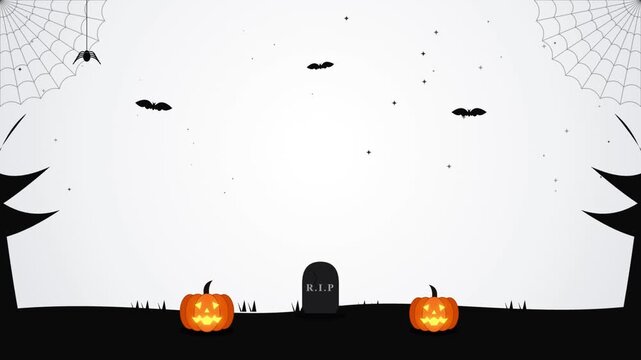 Spooky Halloween silhouette background with glowing pumpkins. 4K Video