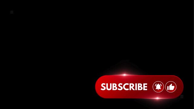 Red YouTube Subscribe Button Animation with Bell & Like Icons Cursor Click on Black Background