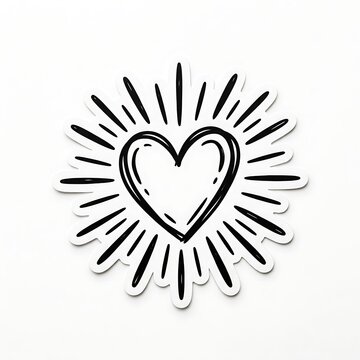 Radiant Heart Emblem: A hand-drawn heart emblem, radiating light beams, symbolizes love, positivity, and hope. A simple yet powerful graphic design.