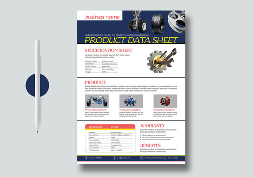 Professional Product Data Sheet Template