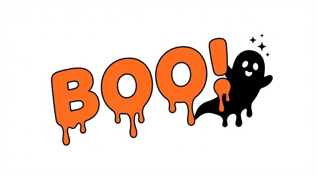 Boo dripping slime text effect typography design with witch hat silhouette on exclamation mark