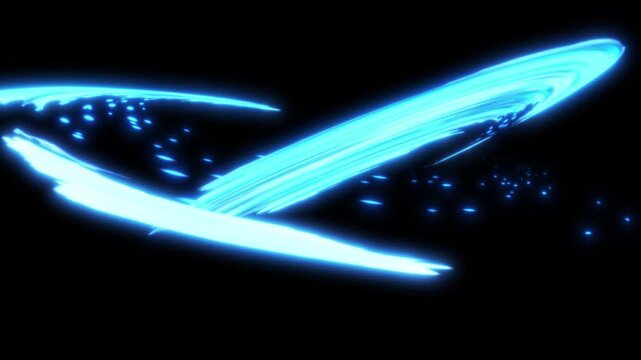 手描きアニメ風の青い水属性の斬撃による攻撃エフェクト
