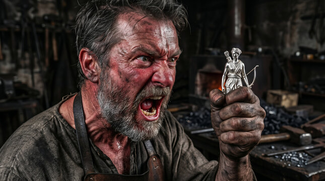 The silversmiths of Ephesus rioting furiously in the great theater because Paul's preaching is ruining their idol business
