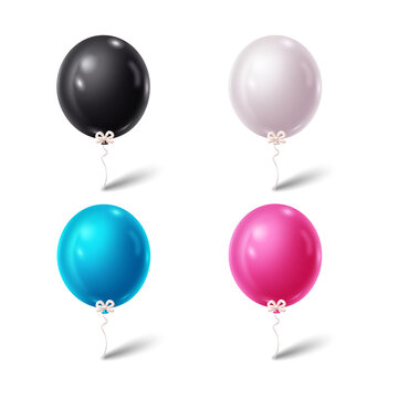 Four colorful balloons floating on transparent background