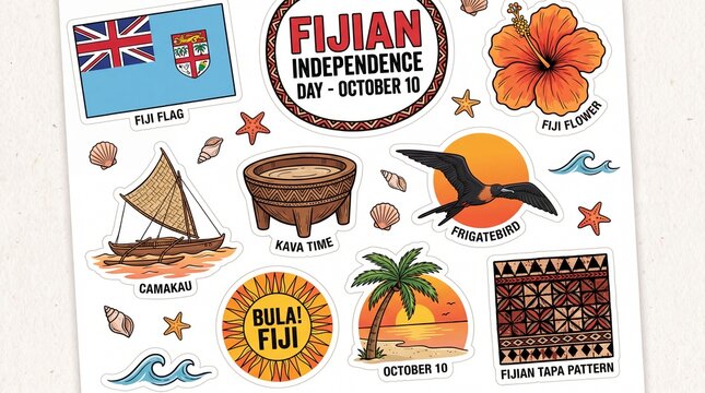 Fijian independence day sticker sheet with traditional cultural symbols