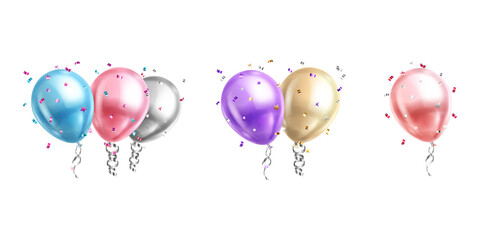 Colorful balloons with confetti for celebration transparent background © SAYEDA