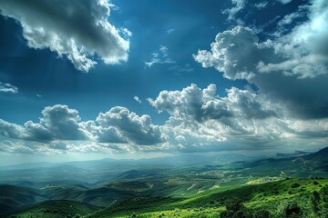 Naklejka premium Green mountains and beautiful sky cloud landscape outdoors.