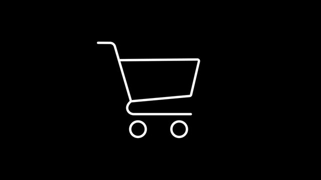 Minimal Shopping Cart Icon Animation in 4K Loop, Clean Outline Retail, Ecommerce and Online Store Stock Video