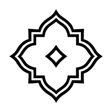 Minimal Islamic Arabesque Ornament with Diamond Center, Black and White Vector