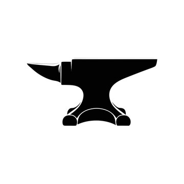 Blacksmith anvil silhouette vector, vintage iron forge tool icon, heavy metal anvil for industrial logo design and blacksmithing