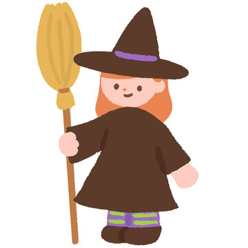 ハロウィンで魔女に仮装する女の子のイラスト