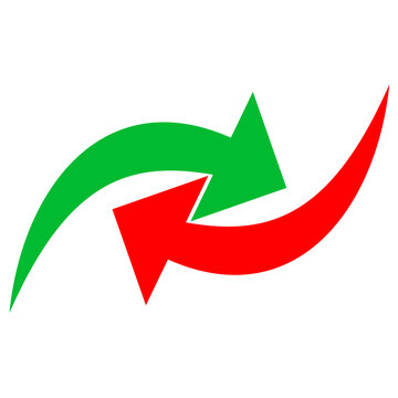 Colored circular arrow icon. Recycling icon. Circular arrow. Refresh and reload arrow icon on a white background. Green and red colored icon.