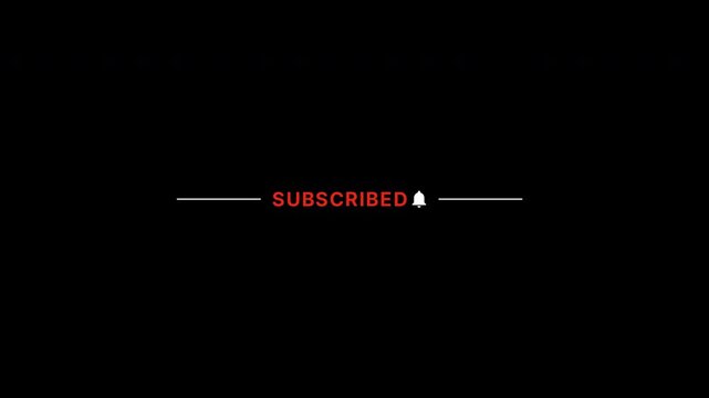 Subscribe button lower third animation, red text with bell icon, social media overlay