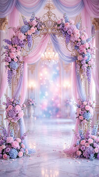The interior of an imaginary palace, adorned with beautiful flowers 