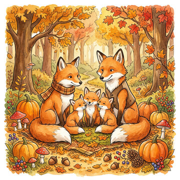 Woodland Autumn Watercolor Red Fox