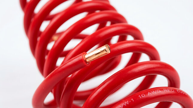 Close-up of red insulated copper electrical wire