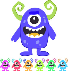 Fototapeta premium devil monster with horns cartoon. fiend ogre, troll cyclops, kraken hydra devil monster with horns sign vector